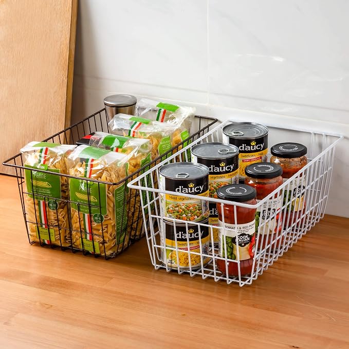 Freezer Wire Storage Baskets,Farmhouse Organizer Storage Bins Large Organizer Bins for Laundry Room, Closets, Garage, Office, Bathroom, Pantry Organization Storage Bins -Set of 2 (Chrome) - Image 2