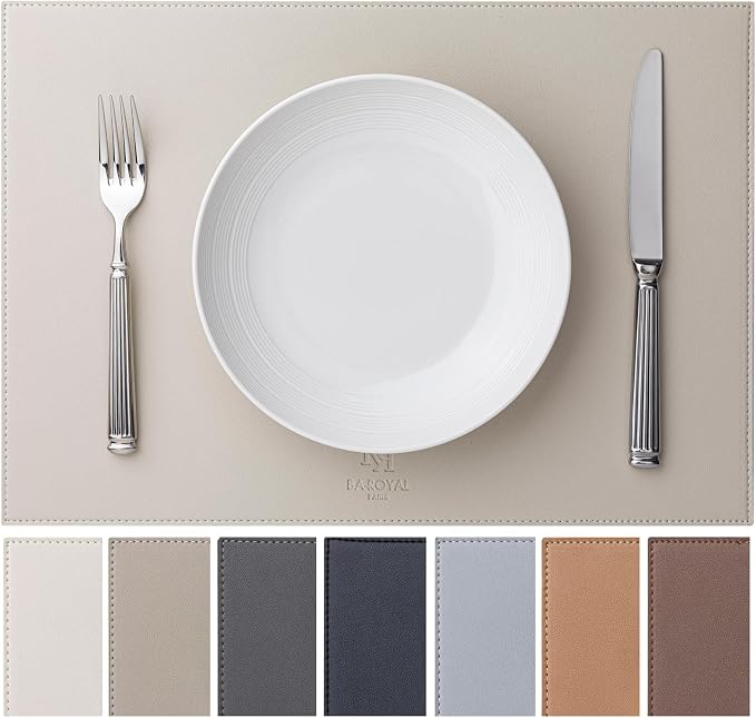 Baroyal Faux Leather Placemats Set of 8 Vinyl Washable Wipeable Table Mats for Kitchen Dining Table Heat Resistant Waterproof Modern Indoor/Outdoor Placemats Non-Slip Easy Clean Place Mats-Cream White by BAROYAL