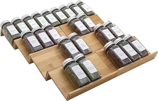 Bamboo Spice Rack Drawer Organizer - 8 Piece Set - 8" or 16" Wide by Angimio