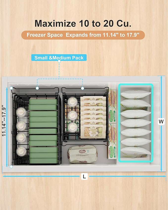 UMDONX 2-Pack Expandable Stackable Large Freezer Storage Boxes | Adjustable Sizes From 11.4 Inches to 17.9 Inches, Suitable for 10-20 Cubic Foot Freezers, Black - Image 3
