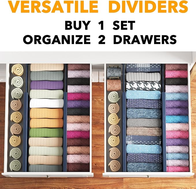 SpaceAid Bamboo 4 Pack Dresser Drawer Dividers, 4.65“ High Adjustable 17“-22” Drawer Organizers, Expandable Organization for Clothing, Clothes, Dressers, Navy Blue - Image 5