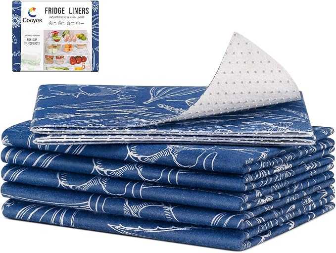 Cooyes 6 Pack Refrigerator Shelf Liners for French Door Fridge, 17.7" × 36" Extra Large, Non-Slip Fridge Mats Machine Washable, Refrigerator Drawer Liner for Glass Shelves Kitchen Cabinet by Cooyes