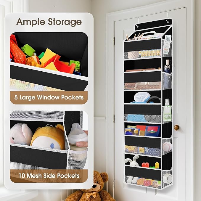 1Pack Over The Door Organizer Large Capacity Hanging Storage Room Organizer | 40 lb Capacity, Ultra-Sturdy, Foldable, Mesh Design with Clear Window, Space-Saving Organizer for Pantry, Nursery & Closet - Image 4