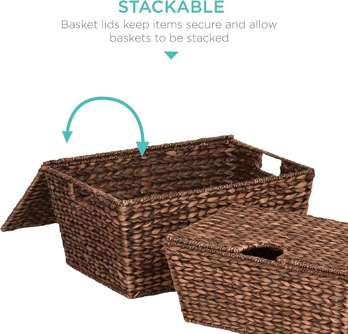 Best Choice Products Set of 2 XL Multipurpose Classic Water Hyacinth Chests Oversized Woven Tapered Storage Basket for Organization, Laundry, Decoration w/Attached Lid, Handle Holes - Image 6