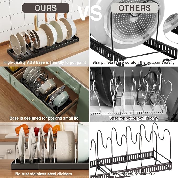 Magheo 2 Pack Expandable Food Storage Container Lid Organizers, 22" Pots and Pans Organizer Under Cabinet with 9 Adjustable Dividers Pot and Pan Lid Holders Rack Inside Cabinet(Black) - Image 5