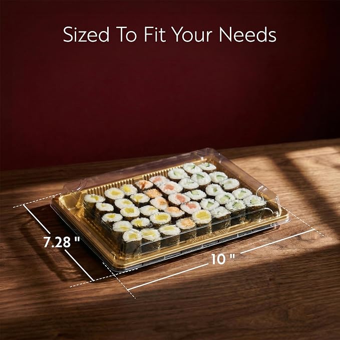 Restaurantware Plastic Sushi Trays 100 Pack of 10 x 7.2 x 1.77 Inch With Clear Lids Leak-Resistant Sushi Take Out Boxes Stackable Containers For Grab-And-Go - Image 2