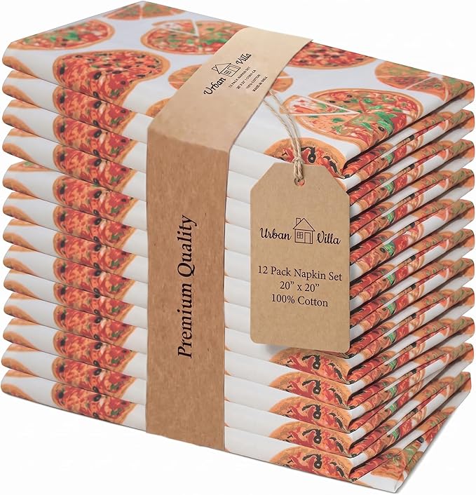 Urban Villa Cloth Napkins Cotton 20x20 (Set of 12) Pizza-Print by CottonTrends