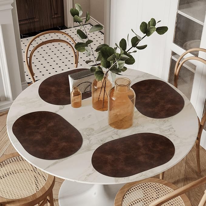 ADRIMER Placemats, Heat Resistant Oval Placemats Set of 4 Washable 12 x 17 Inch, Waterproof Table Mats, Wipeable Pu Place Mats for Kitchen, Dining Room, Coffee - Image 2