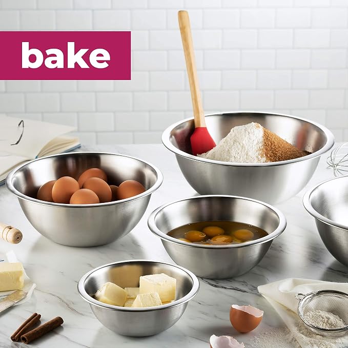 FineDine Stainless Steel Mixing Bowls (Set of 5) Stainless Steel Mixing Bowl Set - Easy To Clean, Nesting Bowls for Space Saving Storage, Great for Cooking, Baking, Prepping - Image 5
