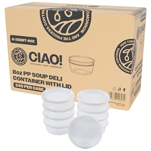 CIAO! 8OZ PP Injection Molded Soup-Deli Container with LLDPE Lid, Microwavable and BPA Free (240/240 combo pack) by Ciao