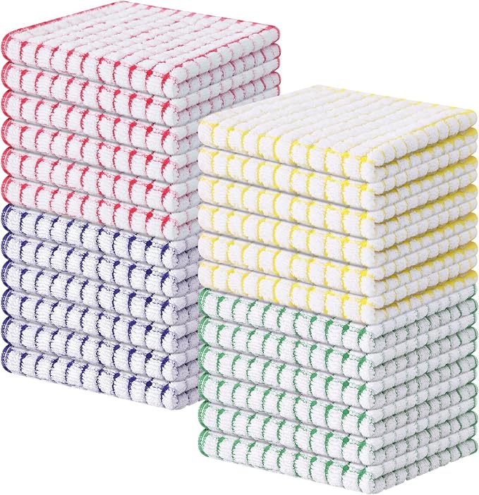 Kitinjoy Cotton 24 Pack Terry Kitchen Dish Cloths, Mixed Color | 12 x 12 Inches Super Soft and Absorbent Dish Rags, Quick Drying Dish towels for Washing Dishes by Kitinjoy
