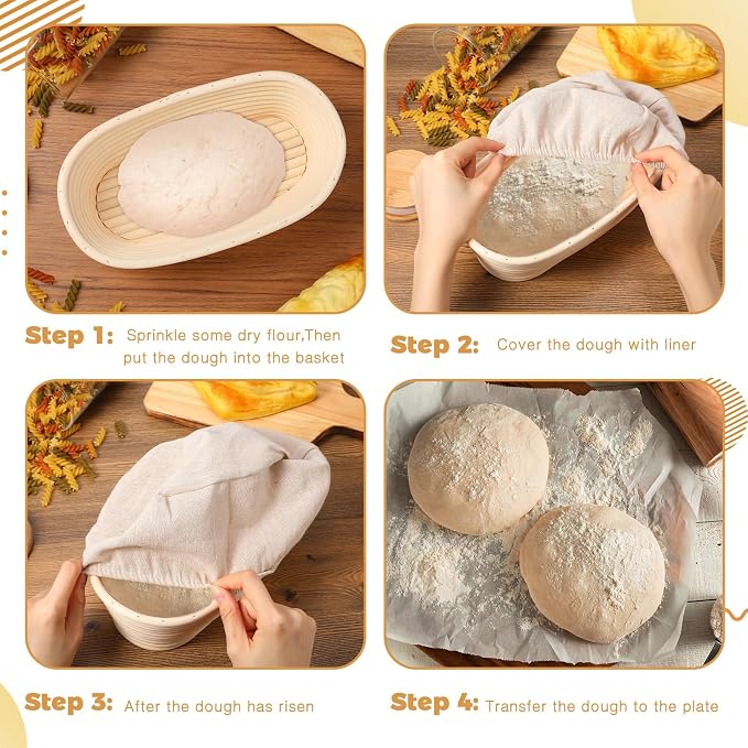 Gejoy 20 Sets Bread Proofing Baskets Bulk Banneton Dough Proofing Bowls Kit with Cloth Liner Sourdough Basket for Home Sourdough Bakers Supplies (Oval,10 Inch) - Image 2
