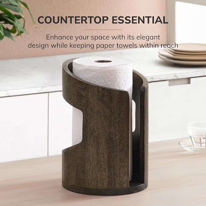Anji Mountain Wooden Paper Towel Holder with Metal Holder, Holder Stand for Kitchen Roll Organizer & Kitchen Dining Table Home Décor, Countertop Fits Jumbo & Mega Rolls - Chocolate/Black, Arc Hold - Image 6