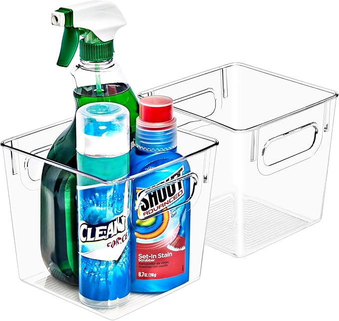 Sorbus 2 Pack Small Clear Plastic Storage Bins, Clear Organizer Bins with Handle for Kitchen, Pantry, Cabinet, Refrigerator, Craft, Toys, Clothes, Closet, Under Sink, Bathroom Organizers and Storage by Sorbus