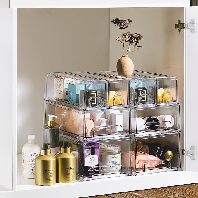 Sorbus Fridge Drawers - Clear Stackable Pull Out Refrigerator Organizer Bins - Food Storage Containers for Kitchen, Freezer, Vanity & Fridge (3 Pack | 1 Large, 2 Small Stackable Drawer Bins) - Image 6