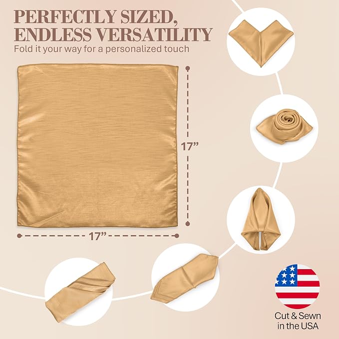 17 x 17-Inch Shantung Satin Cloth Napkins, Camel Set of 12 | Bulk Case of 1 Dozen, Square, 100% Polyester Fabric, Reversible, Faux Dupioni Silk Reverse Side, Machine Washable, Brown - Image 6
