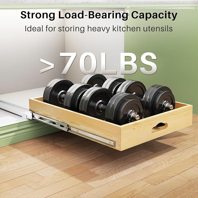 Pull Out Cabinet Organizer, Soft Close Wooden Slide Out Drawers for Pots and Pans, Full-extension Roll Out Shelves for Kitchen Cabinets, Pantry Organization, Bottom & Side Mount(12"W X 21"D x 3.4''H) - Image 6
