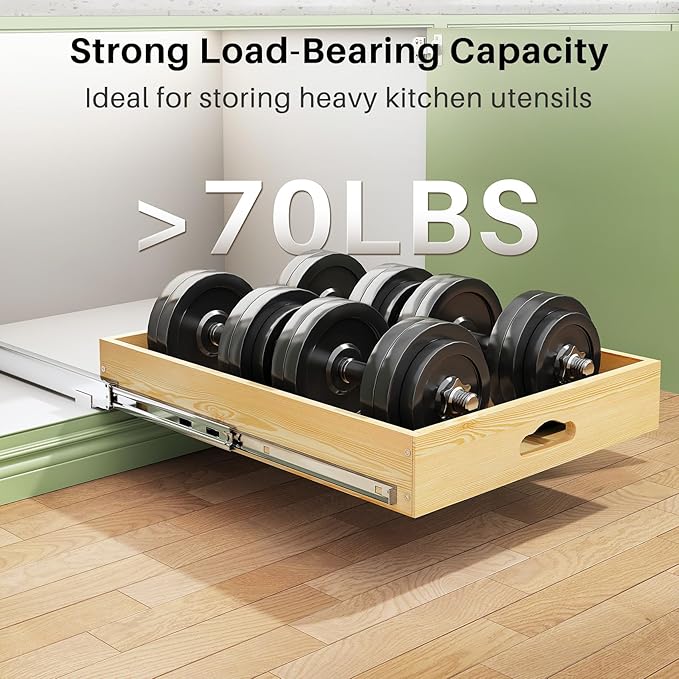 2Pack Pull Out Cabinet Organizer, Soft Close Wooden Slide Out Drawers for Pots, Full-extension Roll Out Shelves for Kitchen Cabinets, Pantry Organization, Bottom and Side Mount(15"W X 21"D x 3.4''H) - Image 6