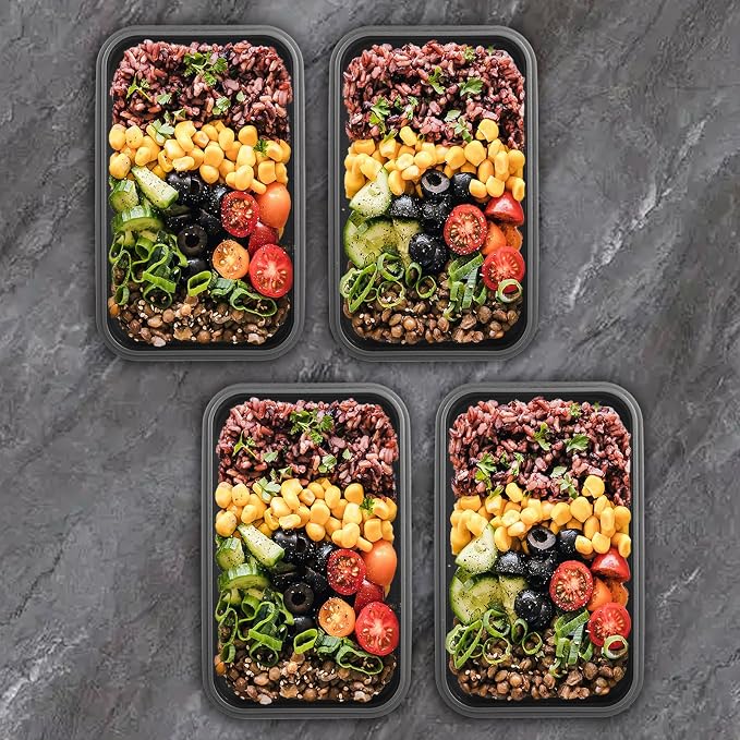 Collapsible Food Storage Containers with Lids, 4 Pack, 40 oz Silicone 1-Compartment Meal Prep Containers Reusable, Lunch Bento Boxes for Adults, Microwave Freezer Dishwasher Safe, BPA-Free, Black - Image 3