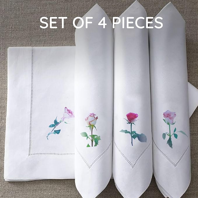 Cloth Tea Napkins Set of 4, Floral Print Cloth Napkins, Minimal Reusable Cotton Table Napkins for Dinner, Weddings, Parties, Coffee and Cocktail Settings, 20x20 Inches (Rose) - Image 2