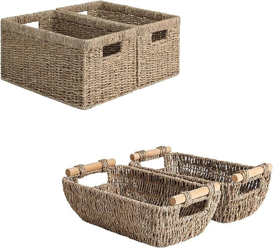 StorageWorks Set of 4 Storage Baskets, Rectangular Wicker Baskets with Built-in Handles by StorageWorks