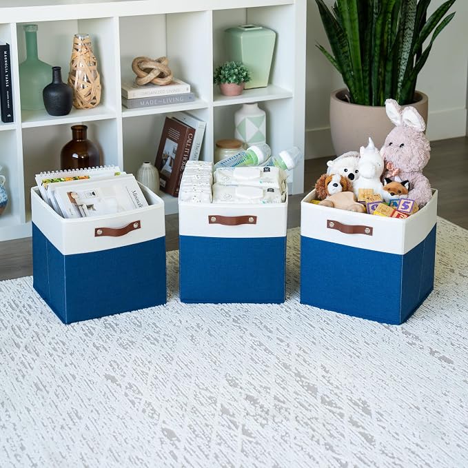 OrganiHaus 12x12 Cube Storage Bins, Set of 4 - Fabric Storage Cubes | Sturdy, holds its shape; odor-free; fits 12-inch cube shelves; vegan leather handles - Image 4