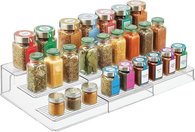 mDesign Plastic Expandable 3-Tier Storage Cabinet Shelf Organizer - Clear - Image 6