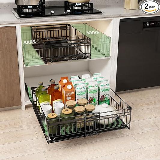 2 Pack Expandable Pull Out Cabinet Organizer, 15" Deep | Pull Out Drawers for Cabinets with width from 13" to 20", Cabinet Drawers Slide Out with Upgrade 3 Slide Rails, Hold 65 lbs by NETELOfficial