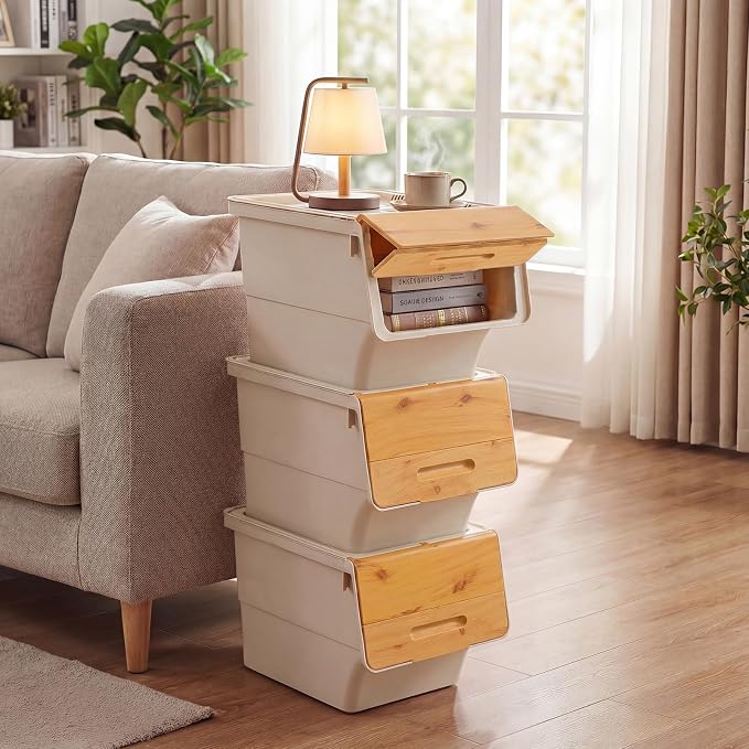 GIANTEX 6 Pack Plastic Stackable Storage Bins with Lids & Wheels, 35 QT | Open Front Stacking Bins, Organizer Bins for Pantry, Kitchen, Laundry, Closet, Playroom, Bedroom Organization - Image 9