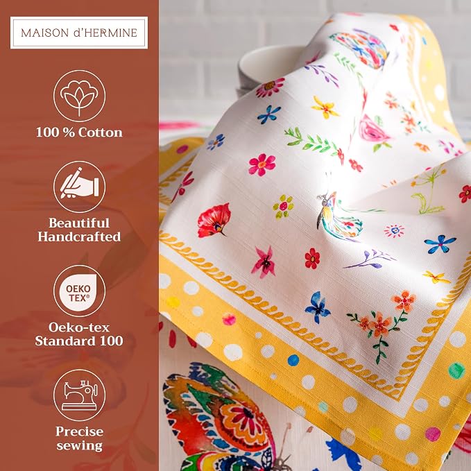 Maison d' Hermine Cloth Napkins Set of 4 Reusable 100% Cotton (20" x 20") | Everyday Square Napkins Cloth Washable Dinner Party Wedding Restaurant Hotel Kitchen Spring Summer - Happy Florals - Sweety - Image 2