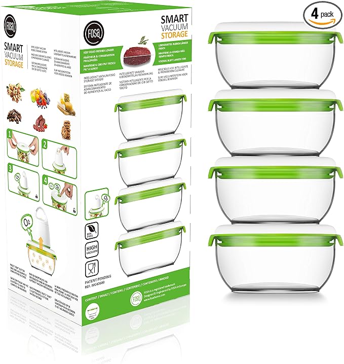 FOSA Vacuum Seal Containers, 4 Pack, 20oz, Containers for Vacuum Seal, Vacuum Container for Food Storage (Vacuum Pump Not Included) by FOSA