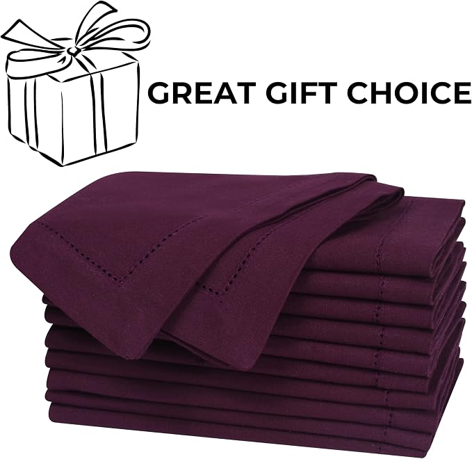 Bedding Craft Hemstitched Cotton Dinner Napkins Set of 12 – 18x18 Elegant Italian Plum – Machine Washable Soft Fabric Napkins for Weddings, Formal Dinners & Daily Dining - Image 8