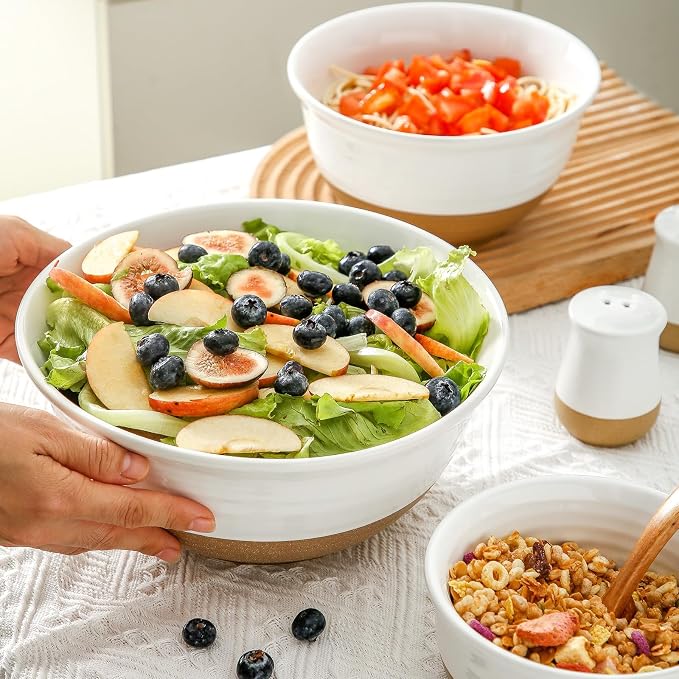 HASENSE Ceramic Serving Bowls, Large Salad Pasta Mixing Bowls Set, 2.1/1.0/0.5 Qt for Entertaining, White Nesting Batter Bowls for Prepping Baking, Dishwasher Microwave Safe, Set of 3 - Image 7