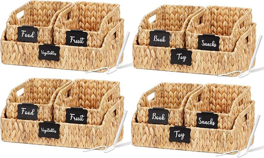 Wicker Baskets for Organizing,Pantry Baskets with Built-in Handles, Handwoven Wicker Storage Basket, Water Hyacinth Storage Bins for Shelves, 3 Pack, Natural 4 Set by Unknown