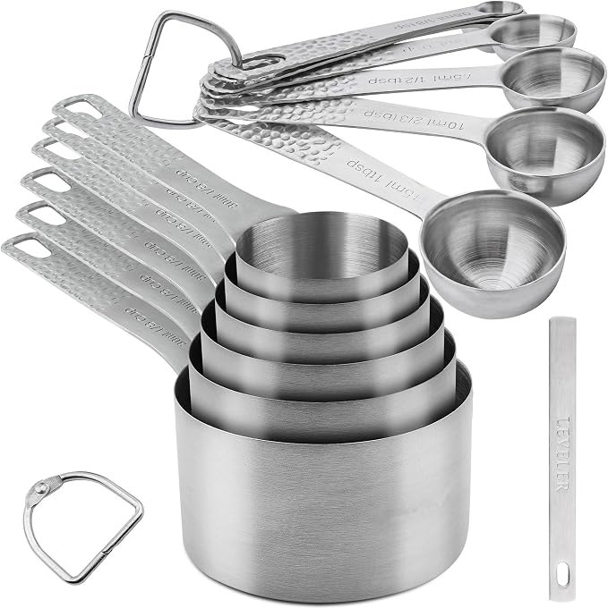 Measuring Cups and Spoons Set 14, 18/8 Stainless Steel Measuring Cups and Spoons Set for Baking & Kitchen, Metric & US Measure 6 Cups & 7 Spoons with Leveler by Viwehots
