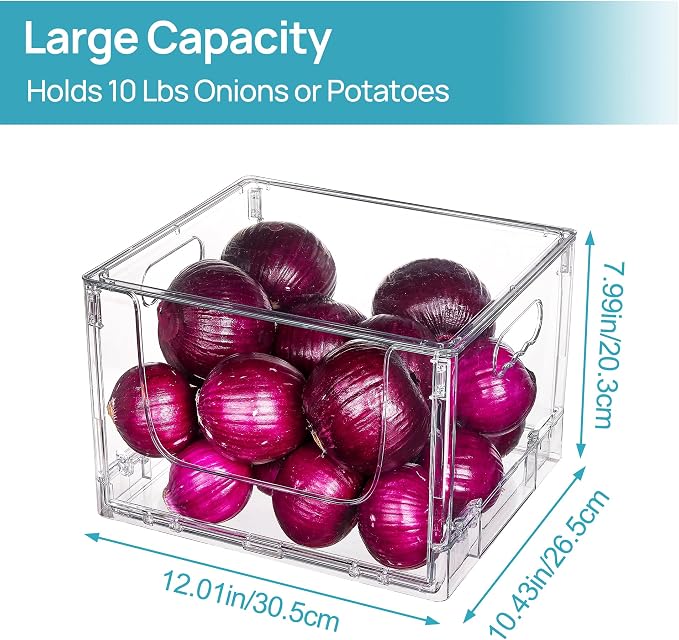 Vtopmart 2 Pack Large Foldable Open Front Storage Bins with Lids for Potato and Onion, Stackable Clear Plastic Container Organizer for Pantry, Kitchen, Cabinet, Bathroom, Closet Organization - Image 5