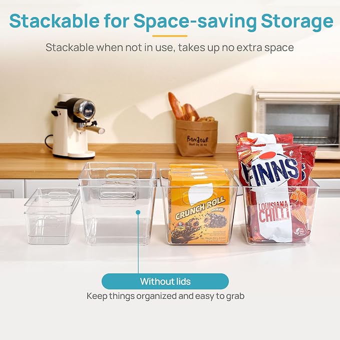 Vtopmart 8 Pack Clear Storage Bins Set for Pantry Organizer | 4 Large and 4 Small Plastic Pantry Storage Bins with Handle, Storage Containers for Pantry, Kitchen, Fridge, Cabinet - Image 7