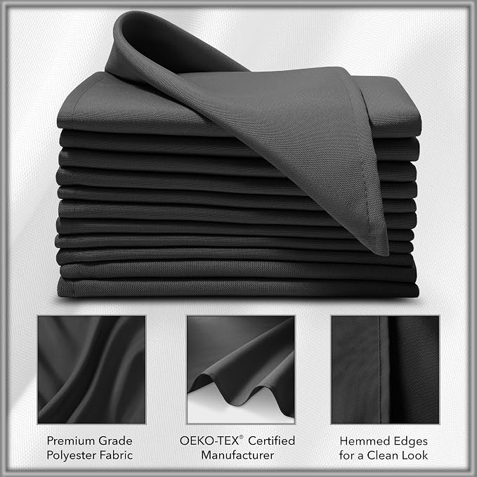 Lann's Linens Set of 12 Cloth Dinner Napkins, 17-inch Polyester Napkins, Washable and Reusable Fabric for Weddings, Hotels, Restaurants - Black - Image 3
