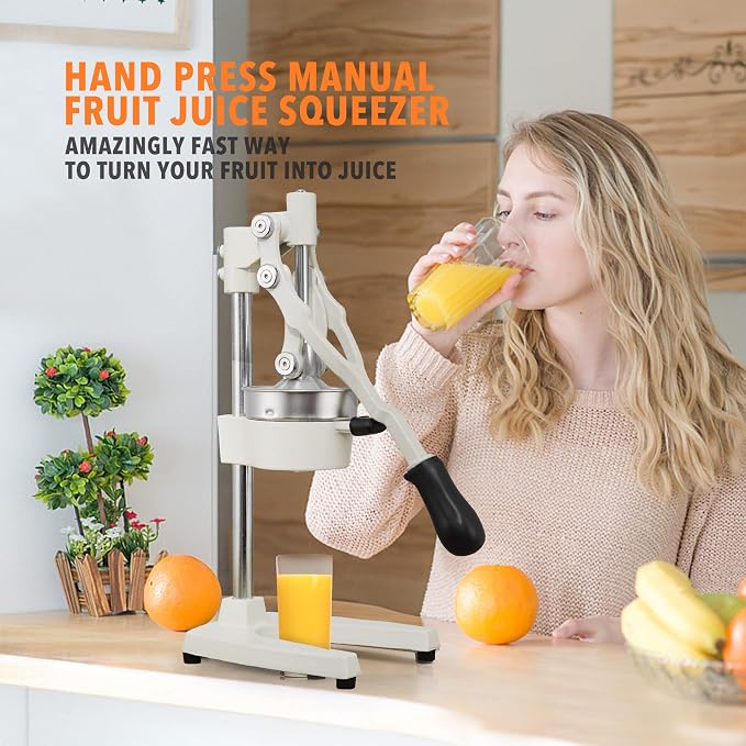 19 Inch Height Extra Tall Commercial Heavy Duty Cast Iron Hand Press Manual Orange Citrus Lemon Lime Grapefruit Pomegranate Fruit Juice Squeezer Machine with Stainless Steel Cup White - Image 2