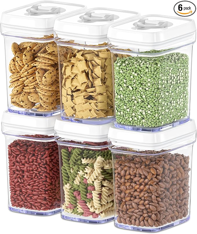 DWËLLZA KITCHEN Airtight Food Storage Containers for Pantry With White Lids 1L - 6 Pack - Clear Plastic Air Tight Kitchen Containers Pantry Organization and Storage BPA-Free Keeps Food Fresh & Dry by DW%C3%8BLLZAKITCHEN