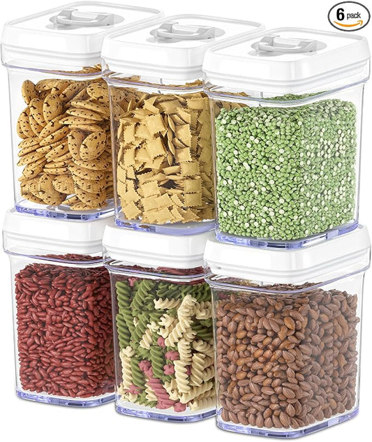 DWËLLZA KITCHEN Airtight Food Storage Containers for Pantry With White Lids 1L - 6 Pack - Clear Plastic Air Tight Kitchen Containers Pantry Organization and Storage BPA-Free Keeps Food Fresh & Dry by DW%C3%8BLLZAKITCHEN