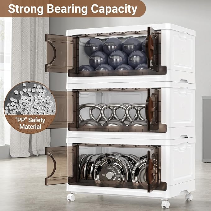 BROVIEW 480Qt Lockable Stackable Storage Bins with Lids, Closet Organizers and Storage Drawer, Collapsible Storage Bin with Wheels, Plastic Cabinet for Toy Clothes Dorm Organizer, V9 4 Pack Brown - Image 4