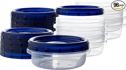 PLASTICPRO [8 oz 96 Pack] Twist Top Deli Containers Clear bottom With blue Top Twist on Lids Reusable, Stackable, Food Storage Freezer Container Pack of 96 by PLASTICPRO