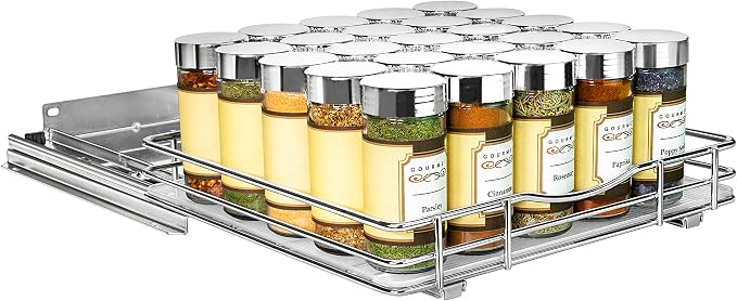 LYNK PROFESSIONAL® Pull Out Spice Organization for Cabinets - 10-3/8 inch Wide – Spice Rack for Inside Cabinets, Slide Out Spice Rack Organizer for cabinet – Pull Out Spice Rack, Sliding 1 Tier Chrome - Image 9