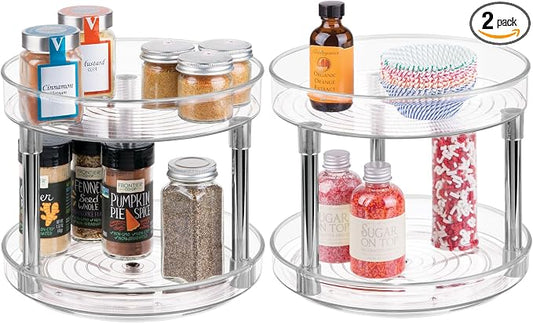 iDesign 9-Inch Plastic 2-Tier Lazy Susan Turntable, Set of 2, Clear/Chrome | Kitchen and Bathroom by iDesign