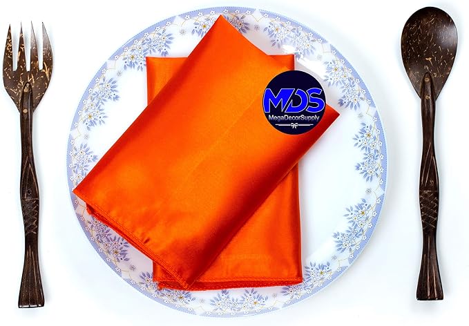Set of 100 PCS Satin Napkin 12x12 Inch Square, Dinner Table Napkins for Wedding, Bulk Silky Sateen Cloth Napkins for Restaurant Banquet Graduation Birthday Party Decoration - Orange - Image 5