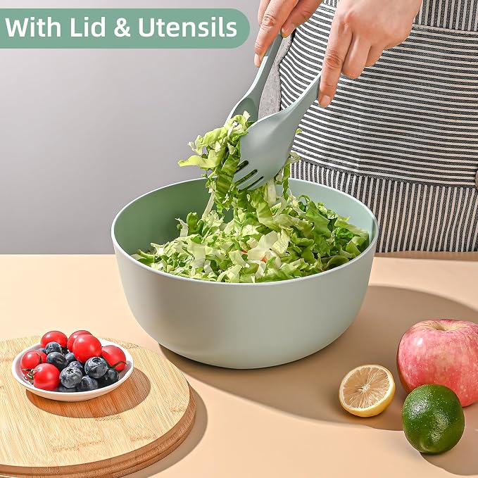 LOVYANXUE Bamboo Fiber Salad Bowl with Servers Set Large 9.8inches Nature Bamboo Mixing Bowl with Servers with Lid Spoon and Fork for Fruits,Salads and Vegetables - Image 2