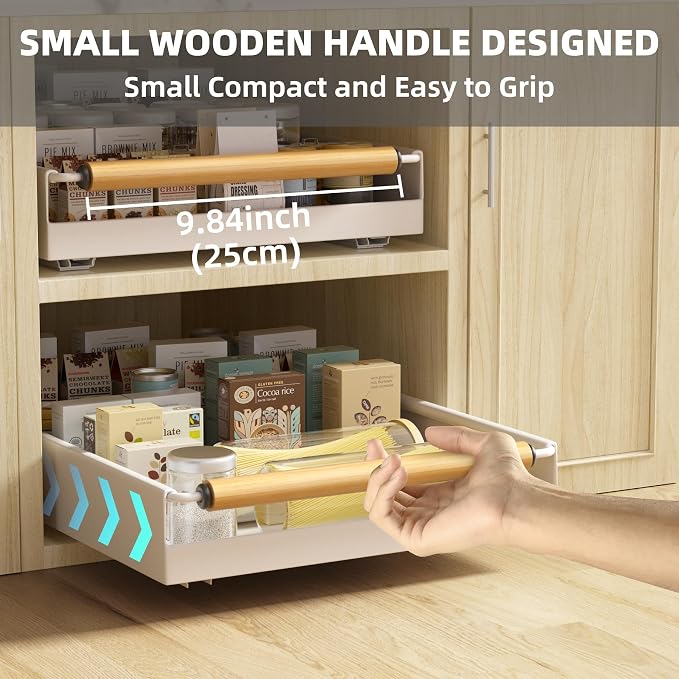 Pull Out Cabinet Organizer, 15.3'' Deep Expandable Slide Out Cabinet Organizer Fixed with Adhesive Nano Film, Slide Out Drawers Pull Out Tray for Cabinet in Kitchen, Pantry, Bathroom, White - Image 3