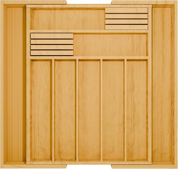 Bamboo Kitchen Drawer Organizer - Bamboo Expandable Drawer Organizer Utensil Holder & Cutlery Tray - Adjustable Wood Drawer Dividers Organizer for Silverware, Flatware, Knives (9 Slot) by Unknown