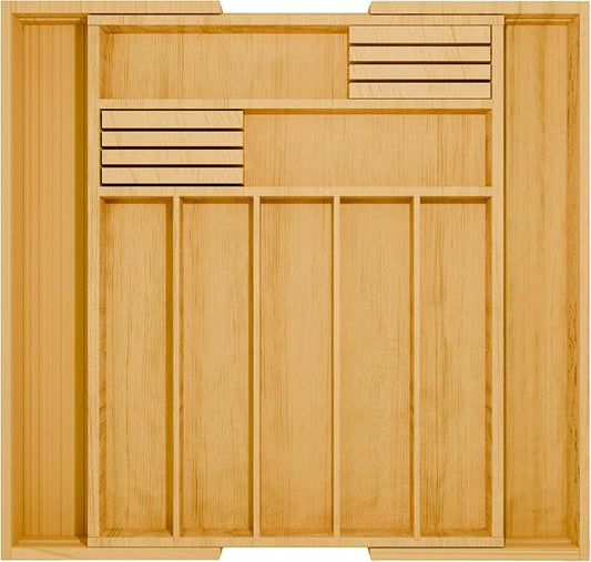 Bamboo Kitchen Drawer Organizer - Bamboo Expandable Drawer Organizer Utensil Holder & Cutlery Tray - Adjustable Wood Drawer Dividers Organizer for Silverware, Flatware, Knives (9 Slot) by Unknown